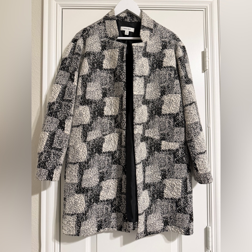 Nine West Black and Gray Patterned Long Blazer